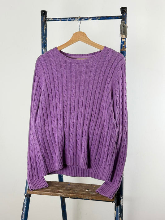 LL Bean Lilac Purple Cable Knit Jumper Medium Ladies