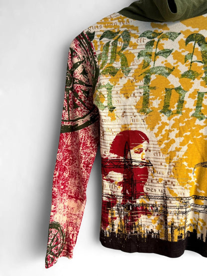 Y2K Patterned Art Long Sleeve Ribbed Top Small