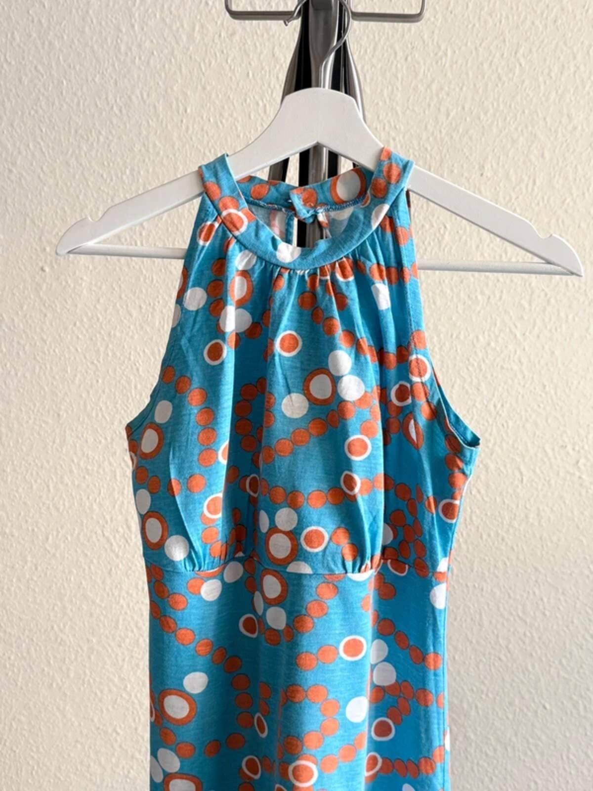 70s Halter Neck Mini Dress Geometric Pattern Small Size 8