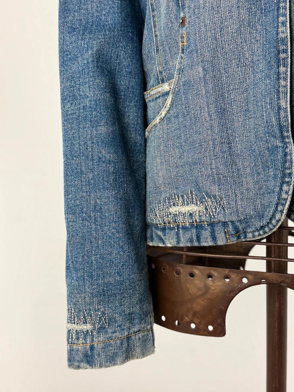 Y2K Denim Blazer Jacket Large Leopard Print