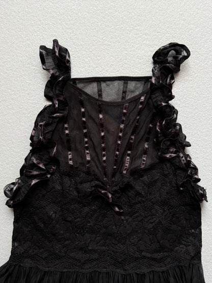 Y2K Ruffled Lace Babydoll 6/8 Black