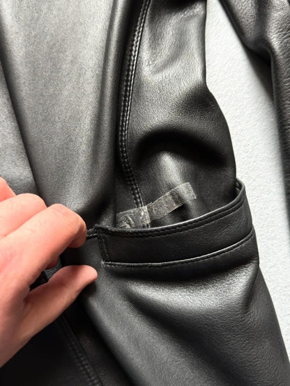 Gianni Versace 90s Vintage Black Leather Long Coat Medium Mens
