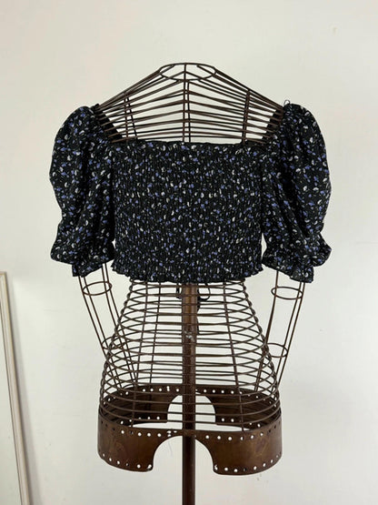 Floral Crooped Blouse Puff Sleeves Size 10