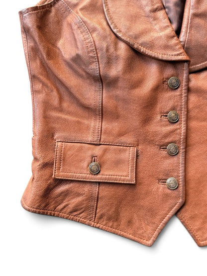 Gestuz Women’s Brown Genuine Leather Waistcoat Vest Boho Western Size Small