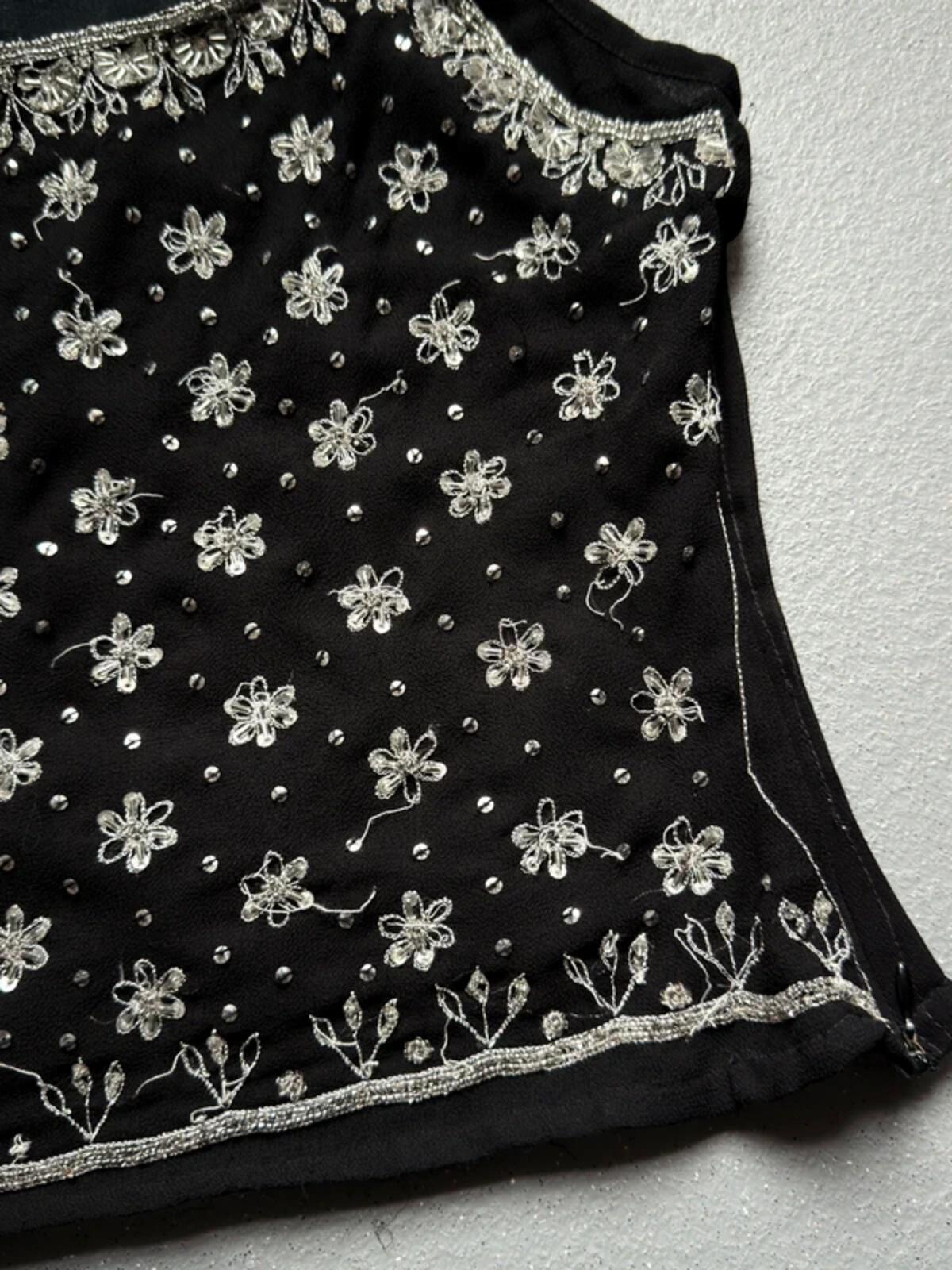 Y2K Floral Sequin Motivi Black Cami Top Small