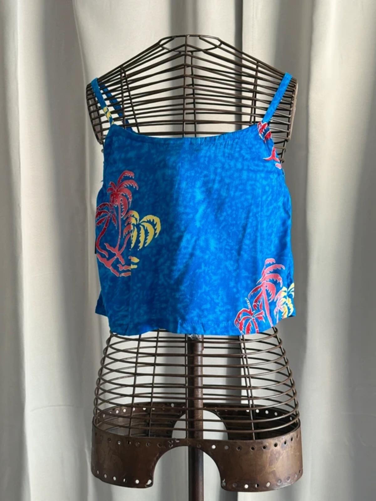 Y2K Hawaiian Blue Print Cropped Cami Top S/M