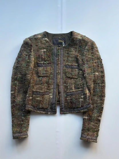 Vintage Bouclé Tweed Cropped Jacket Multicolour Textured Blazer