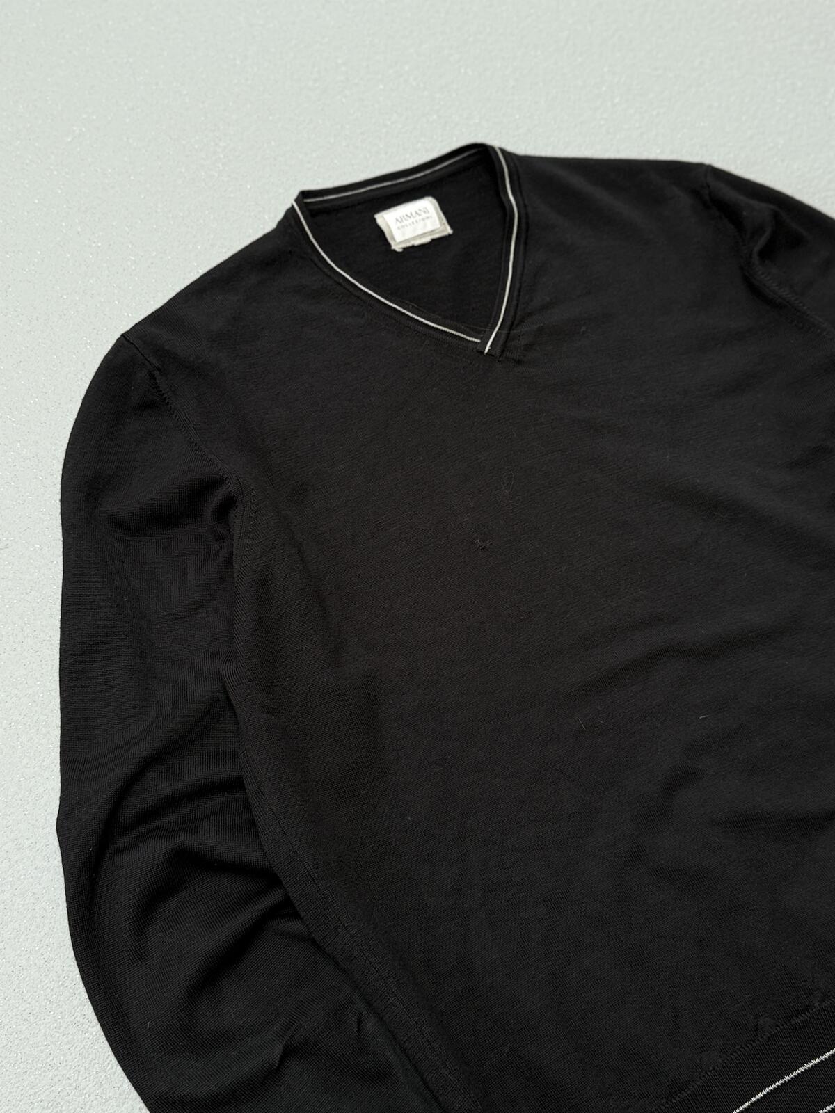 Armani Collezioni Black V Neck Knit Jumper Contrast Trim Sweater