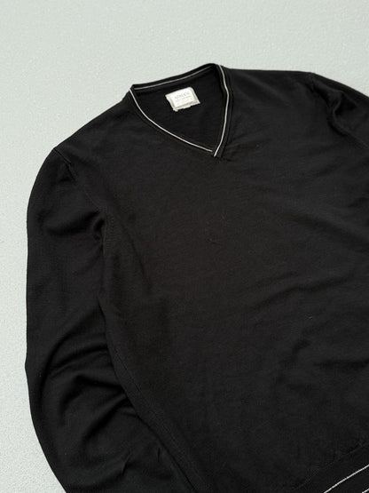 Armani Collezioni Black V Neck Knit Jumper Contrast Trim Sweater