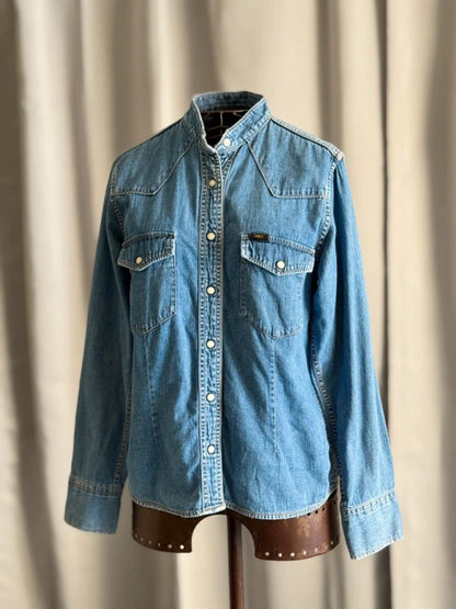 Lee Denim Western Shirt Womens Large Light Blue Snap Button Cowboy