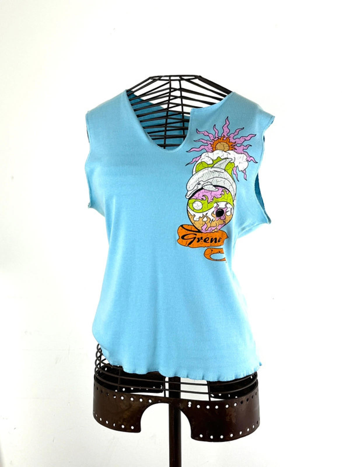 Y2K Asymmetrical Collar Graphic Baby Tee XL