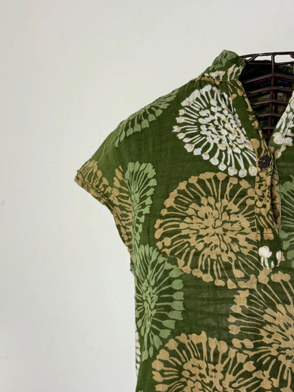 Mandarin Collar Vintage Botanical Pattern Dress Medium