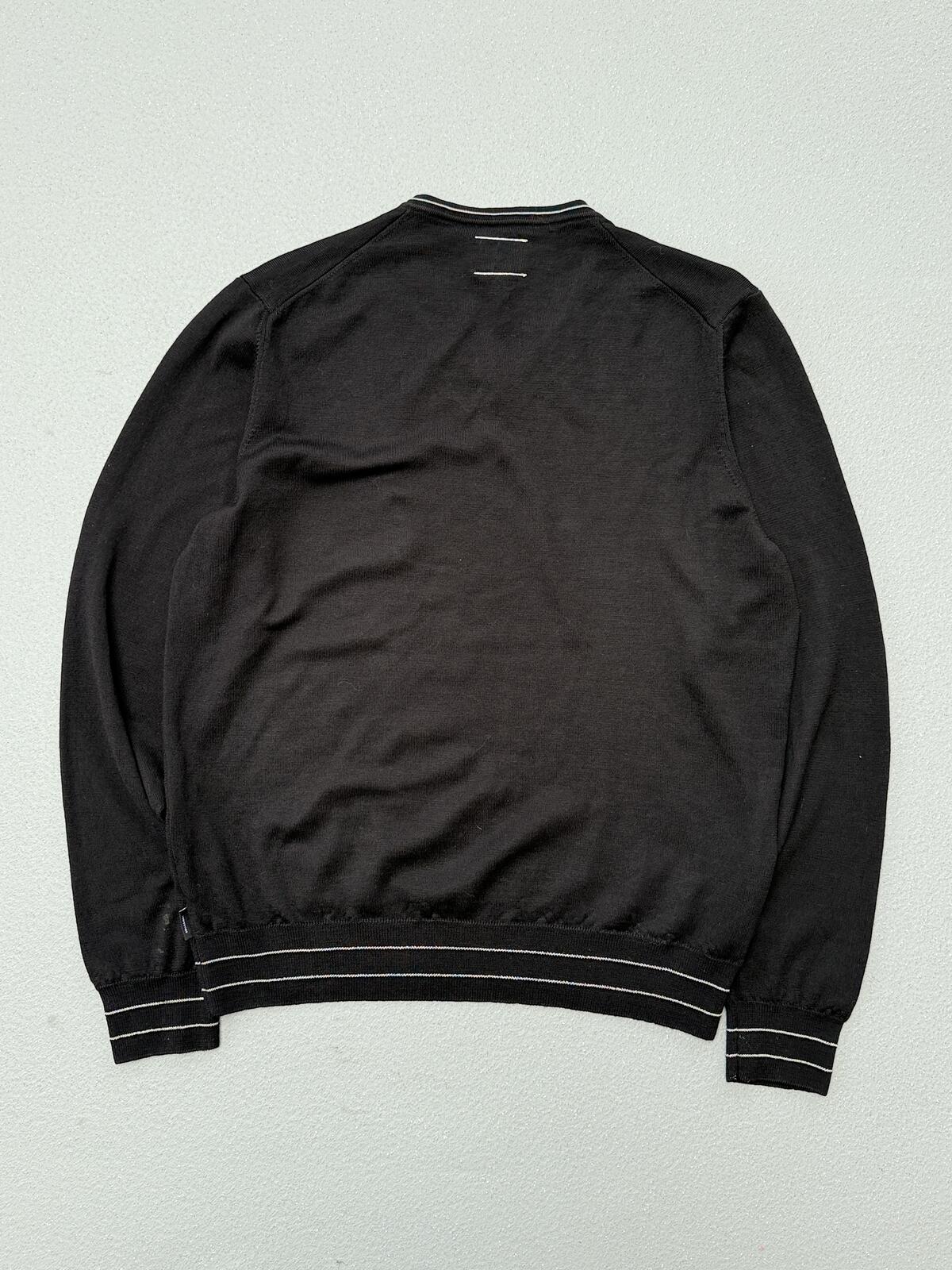 Armani Collezioni Black V Neck Knit Jumper Contrast Trim Sweater