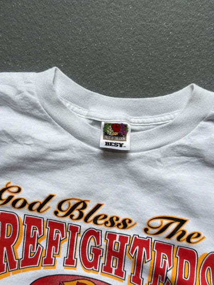 Vintage 90s God Bless The Firefighters T Shirt XL