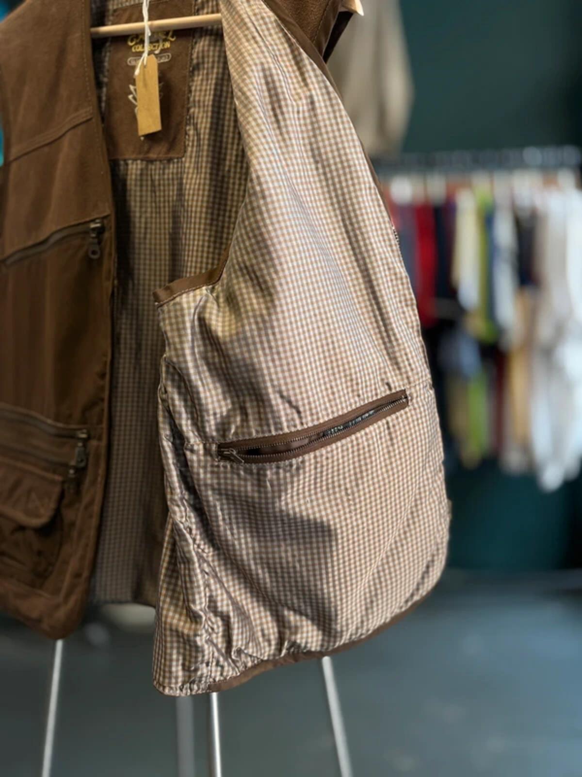 Camel Vintage Utiiity Vest Brown Suede Large
