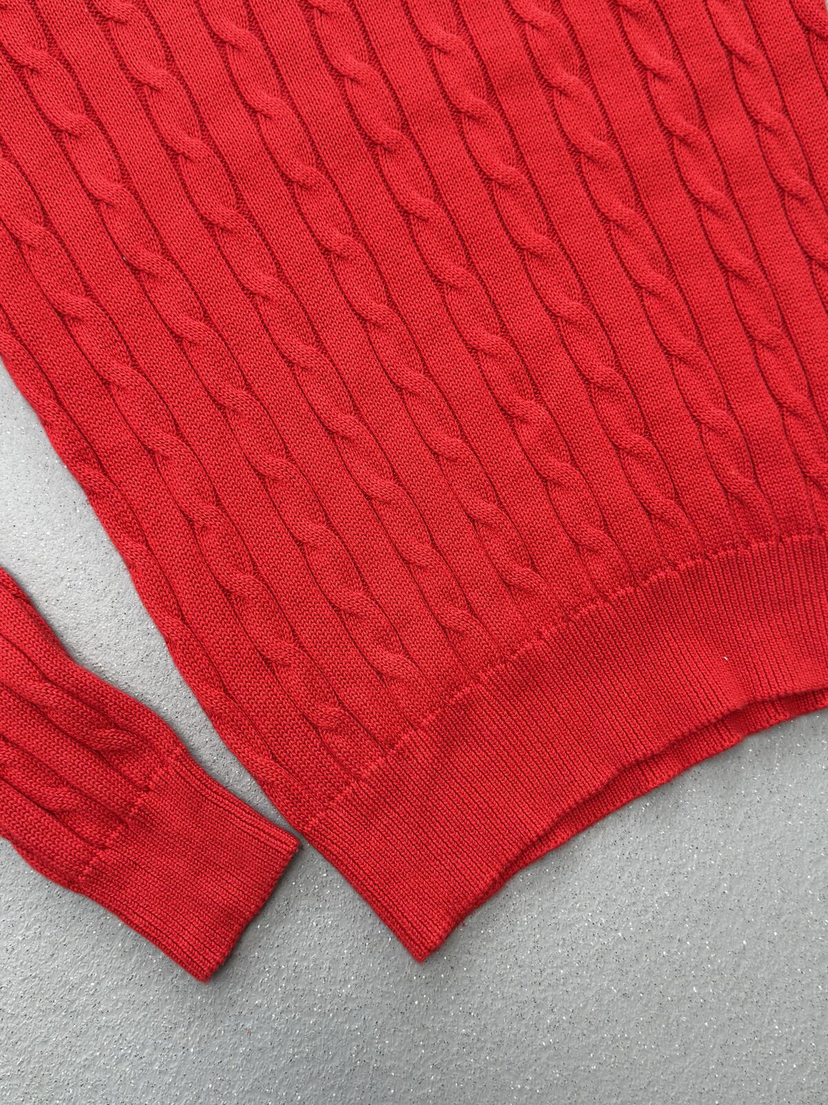 Gieves & Hawkes Red Cable Knit V Neck Jumper Merino Wool Sweater