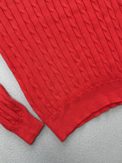 Gieves & Hawkes Red Cable Knit V Neck Jumper Merino Wool Sweater