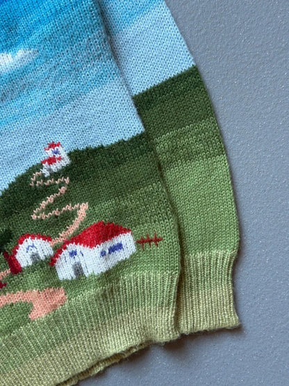 Vintage Sea Country Scene Hand Knit Sweater Small Ladies
