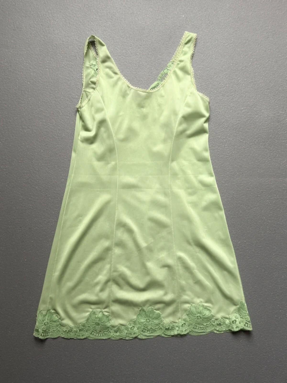 Y2K Vintage Lace Trim Lime Green Slip Dress S/M