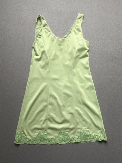 Y2K Vintage Lace Trim Lime Green Slip Dress S/M