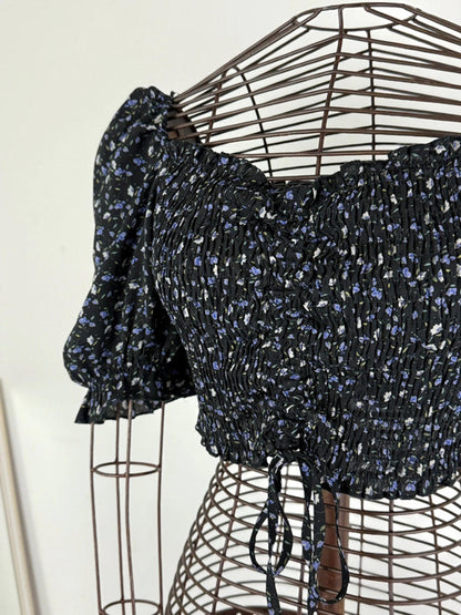 Floral Crooped Blouse Puff Sleeves Size 10