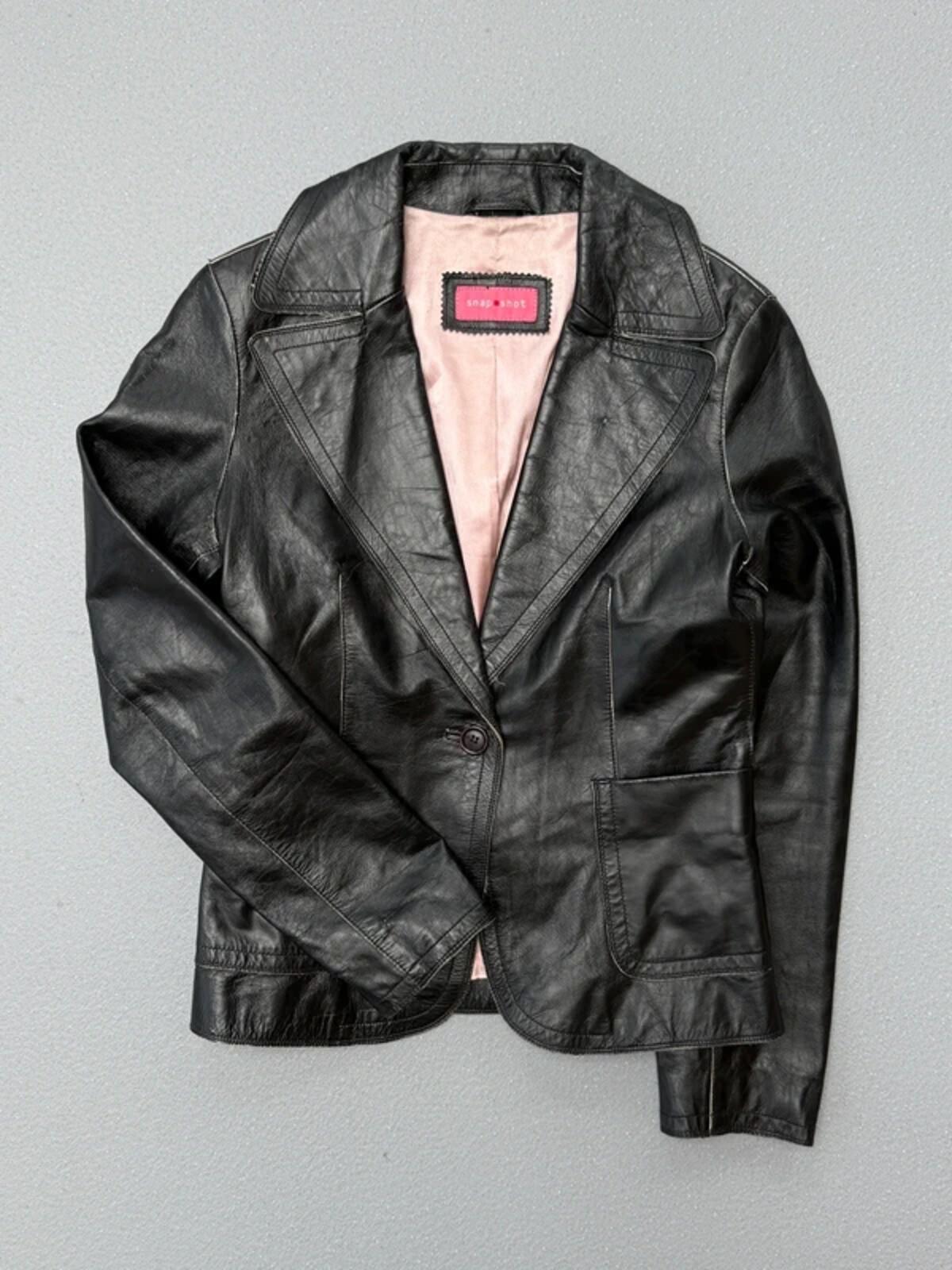 Y2K Snapshot Big Lapel Leather Jacket Large