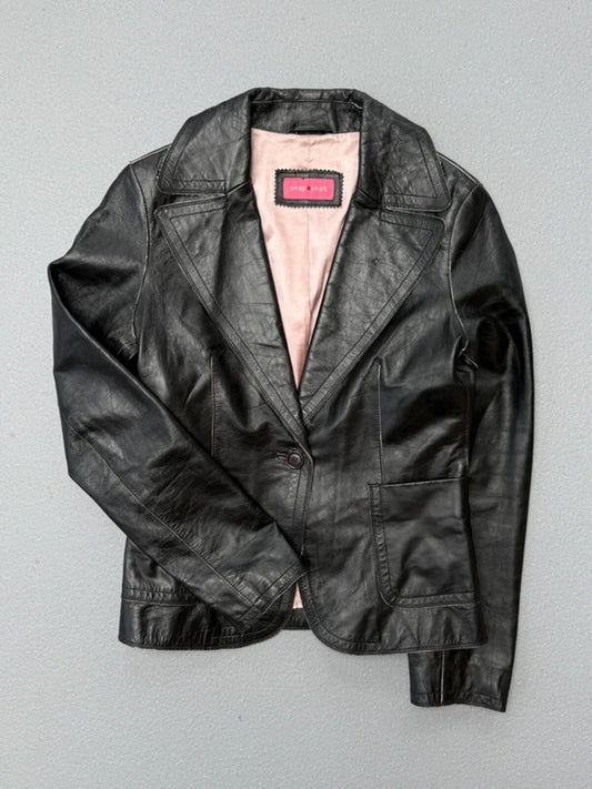 Y2K Snapshot Big Lapel Leather Jacket Large