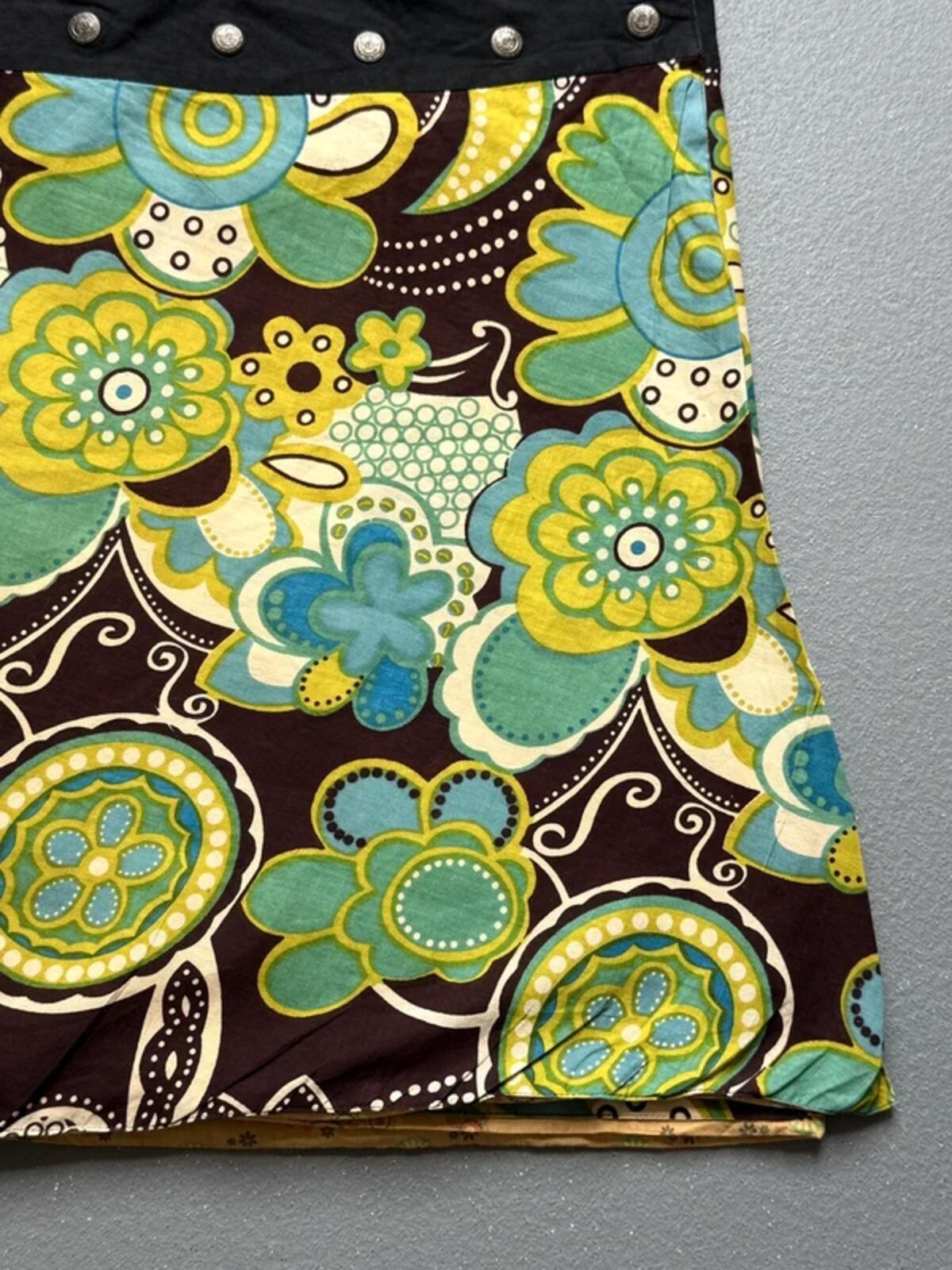 Y2K Brown & Green Floral Cotton Wrap Skirt One Size