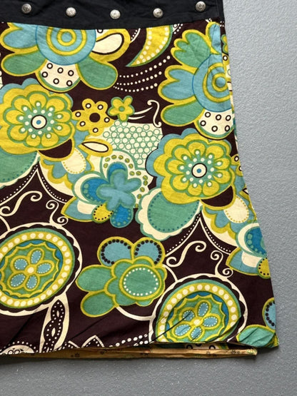 Y2K Brown & Green Floral Cotton Wrap Skirt One Size
