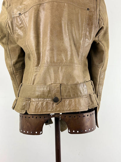 Y2K Beige Leather Jacket Size 12