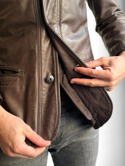 Armani Brown Leather Ladies Hooded Jacket Size 10