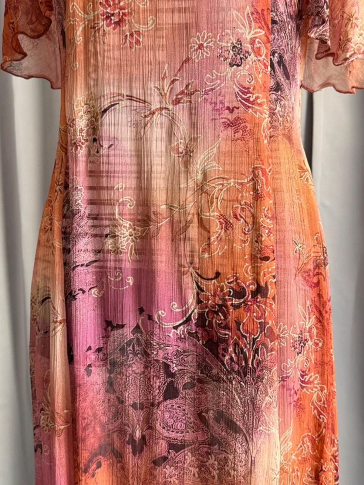 1970s Boho Floaty Gradient Mesh Dress Size 12