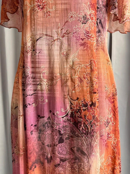 1970s Boho Floaty Gradient Mesh Dress Size 12