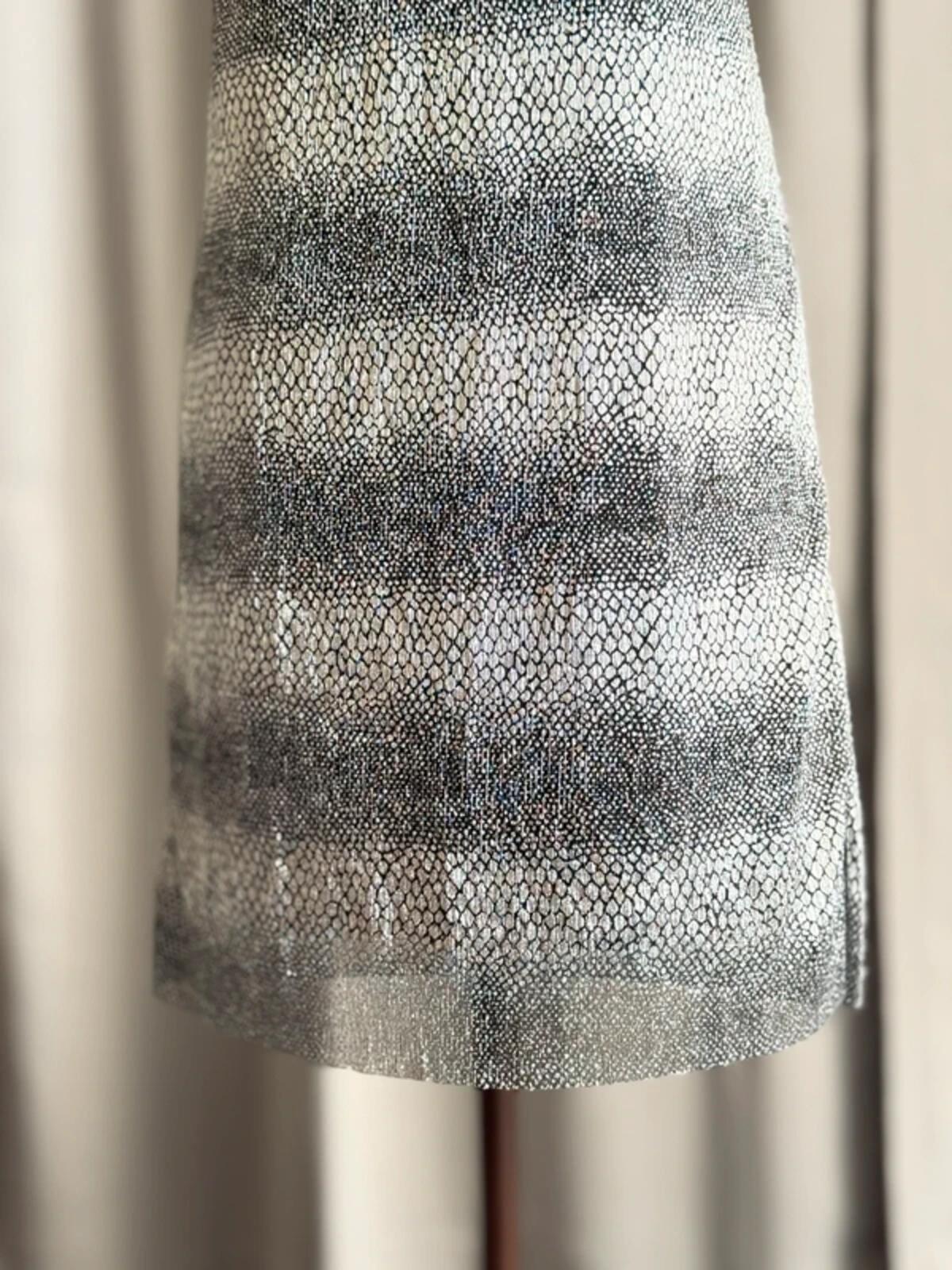 River Island Silver Metallic Mini Dress Size 14 Y2K Party Clubbing Backless