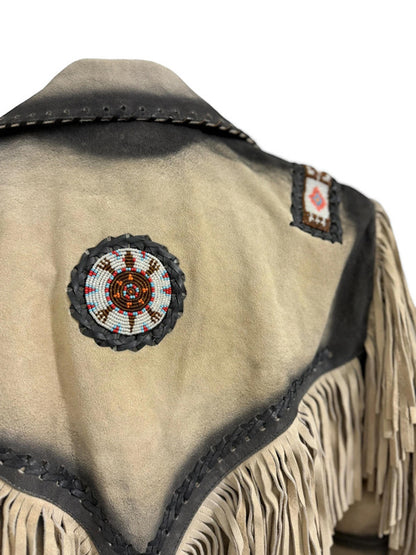 Western Cowboy Fringe Real Leather Native Jacket Medium