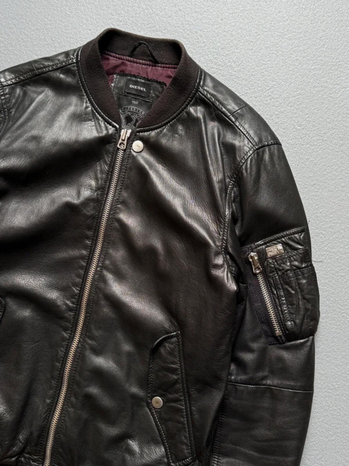 Diesel Black Leather Bomber Jacket Medium Men’s