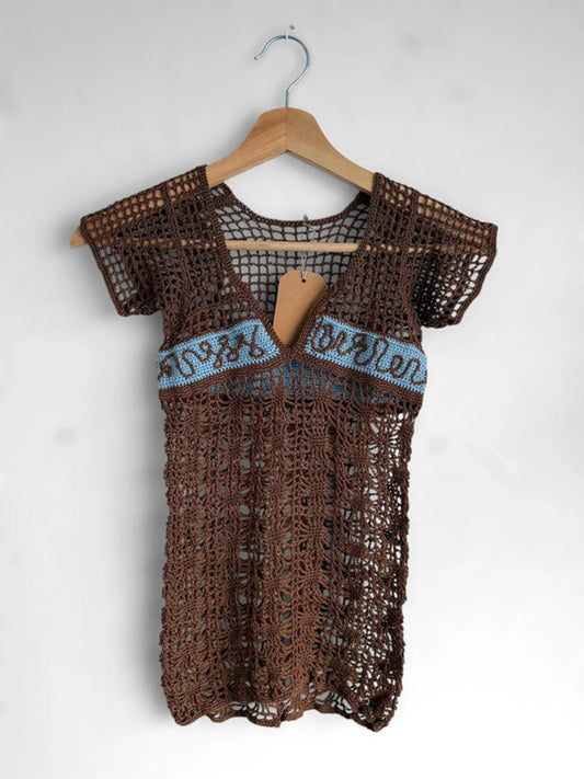 String Baby Tee Y2K Crochet Top XS