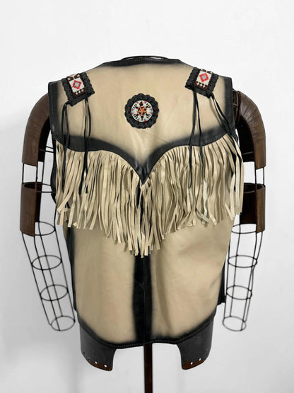 Western Cowboy Native Leather Vest Large