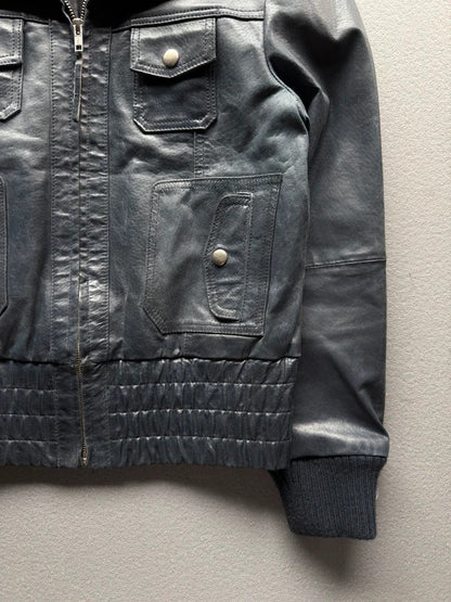 Y2K Vero Moda Navy Blue Leather Jacket – Women’s Medium