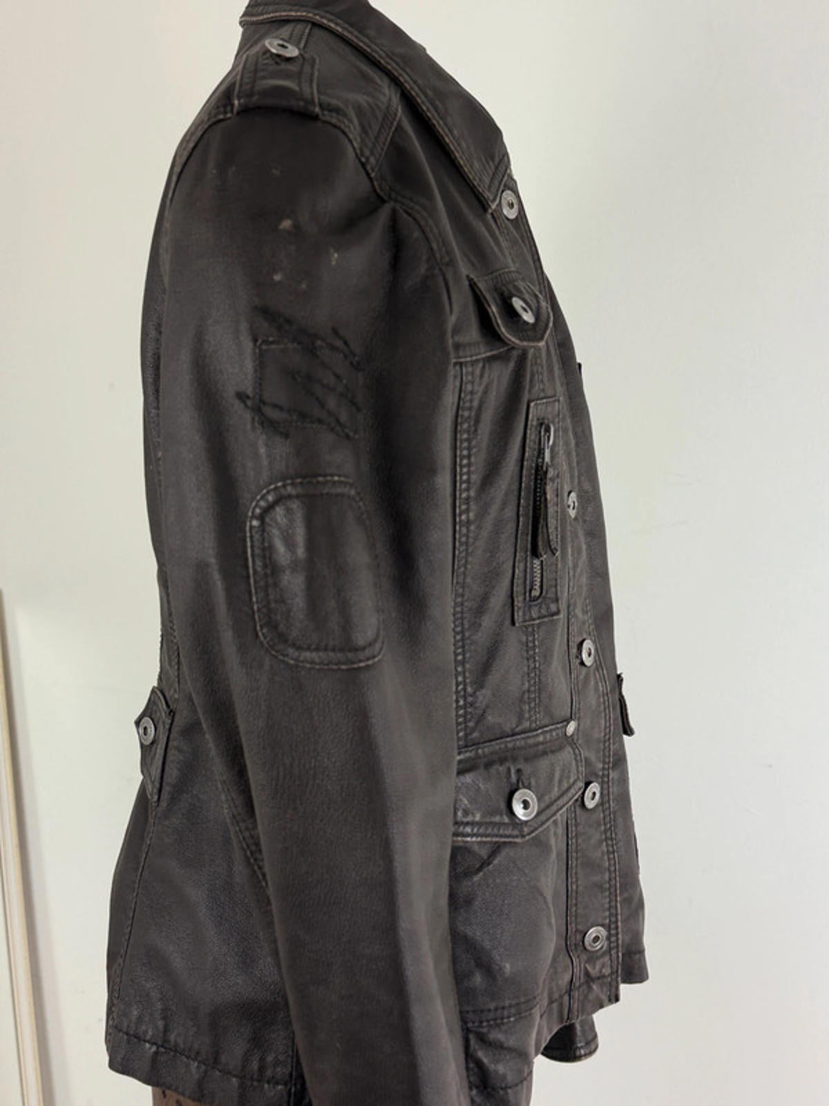 Leather Utility Jacket Brown Size 16 Y2K