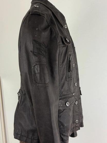 Leather Utility Jacket Brown Size 16 Y2K