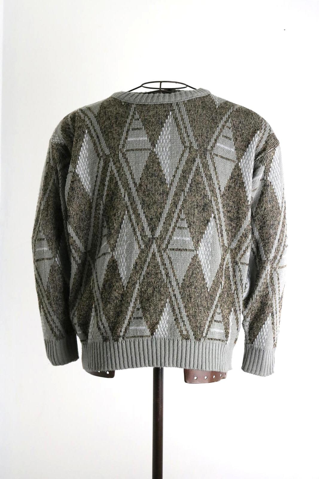 80s Vintage Geometric Funky Pattern Knit Sweater XL Grunge Earth Colours
