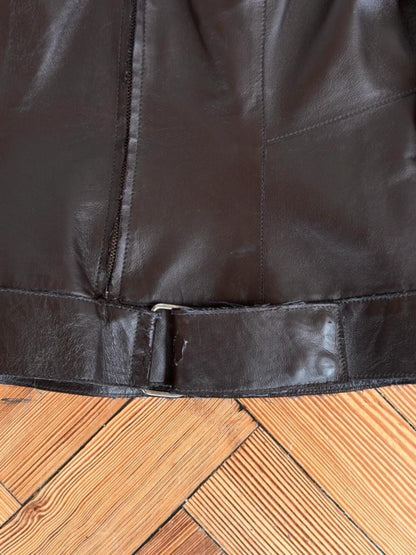 Y2K Brown Leather Biker Jacket Size 10