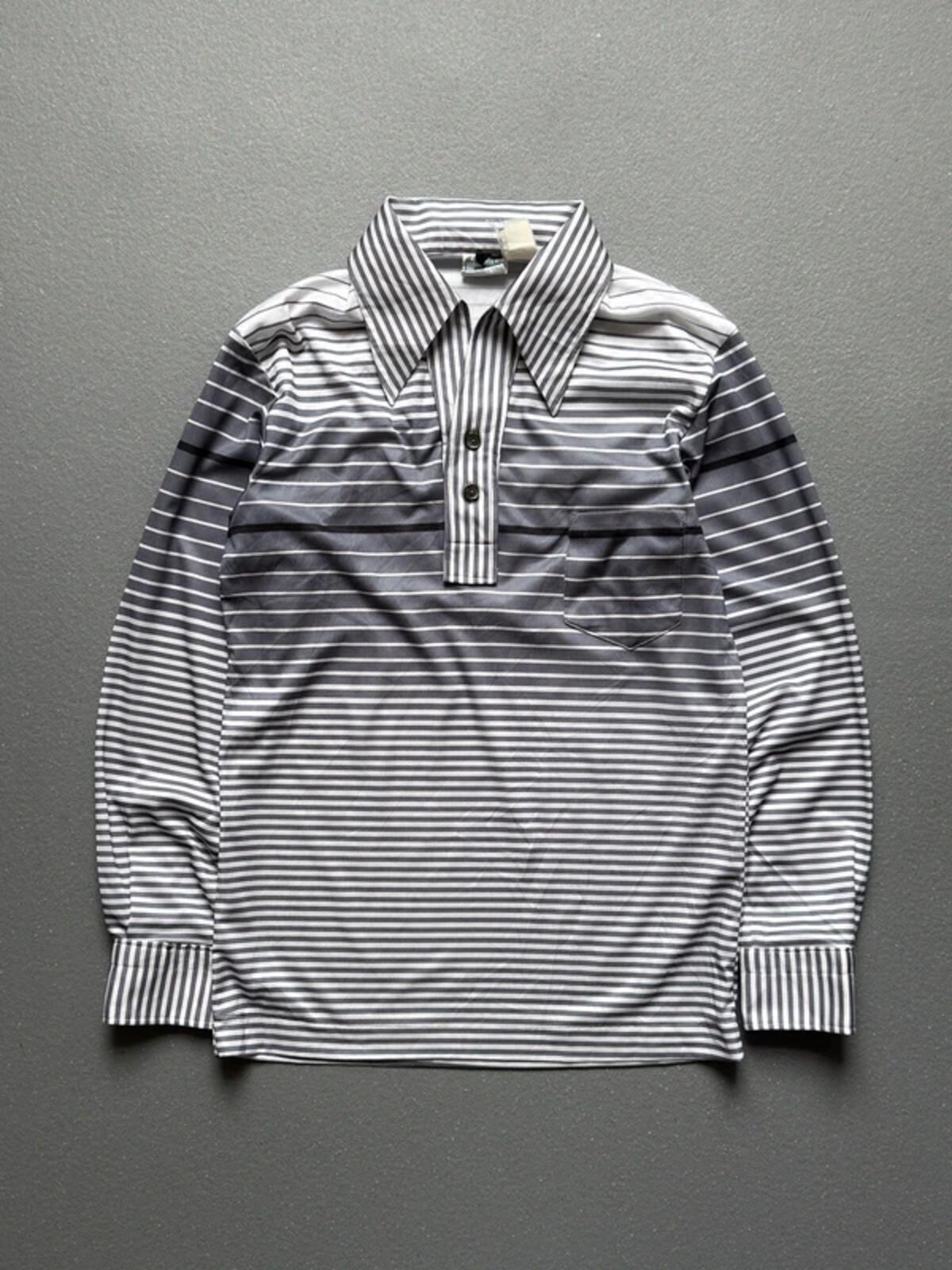 1970s Stripe Long Sleeve Polo Shirt Small Mens
