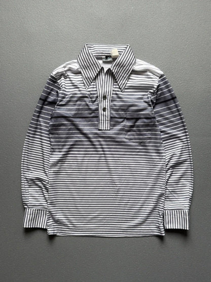 1970s Stripe Long Sleeve Polo Shirt Small Mens
