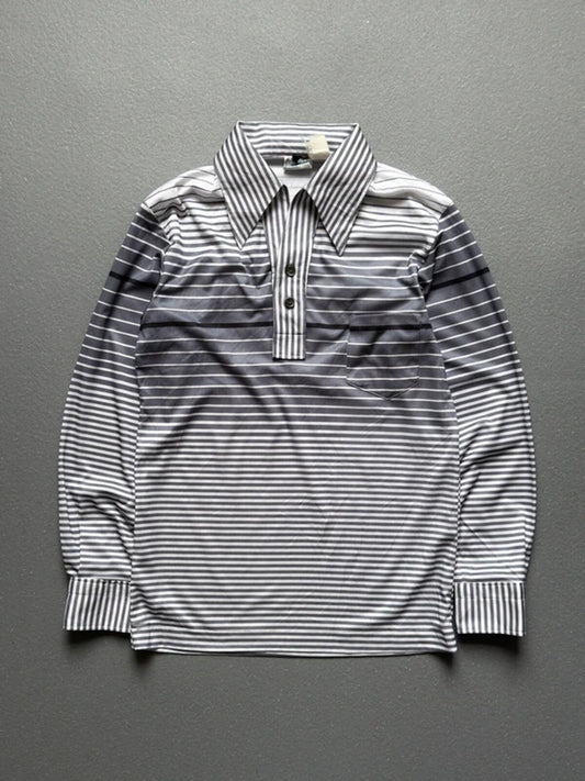 1970s Stripe Long Sleeve Polo Shirt Small Mens