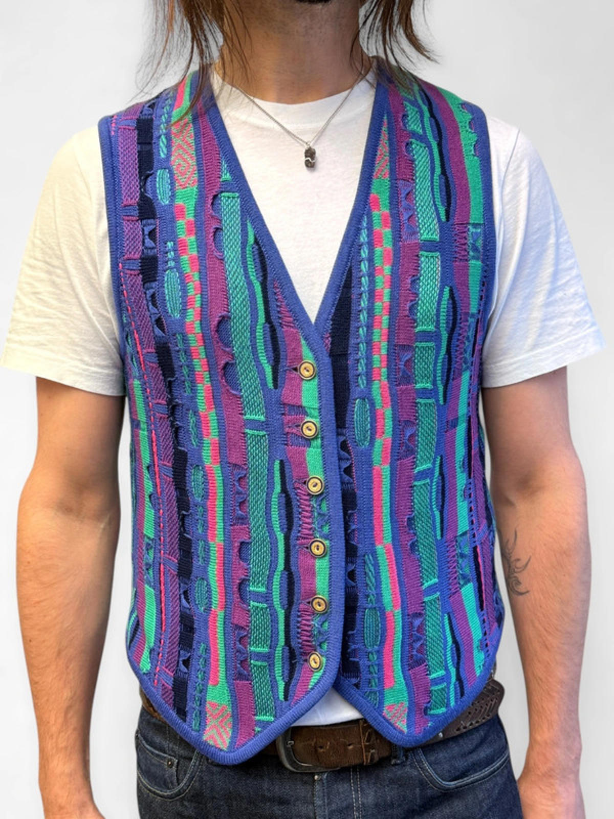 Vintage Cosby 3D Knit Waistcost Cardigan Small