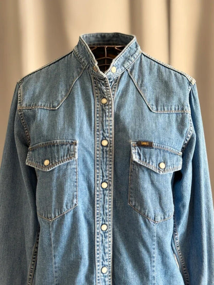 Lee Denim Western Shirt Womens Large Light Blue Snap Button Cowboy