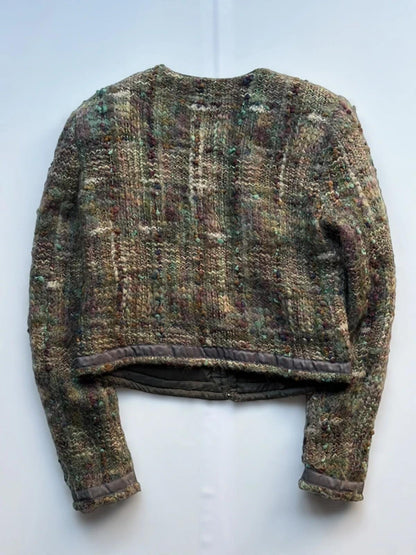 Vintage Bouclé Tweed Cropped Jacket Multicolour Textured Blazer