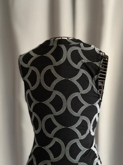 Y2K Black White Geometric Sleeveless Top Ring Detail Stretch Large